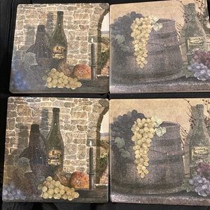 Stone Wine Art Coaster set of 4 with Cork Back